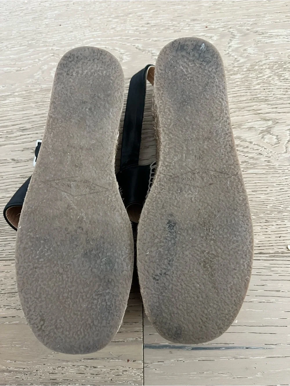 rag & bone Black Espadrille Platform Leather & Suede Sandals with Buckle Sz 4.5